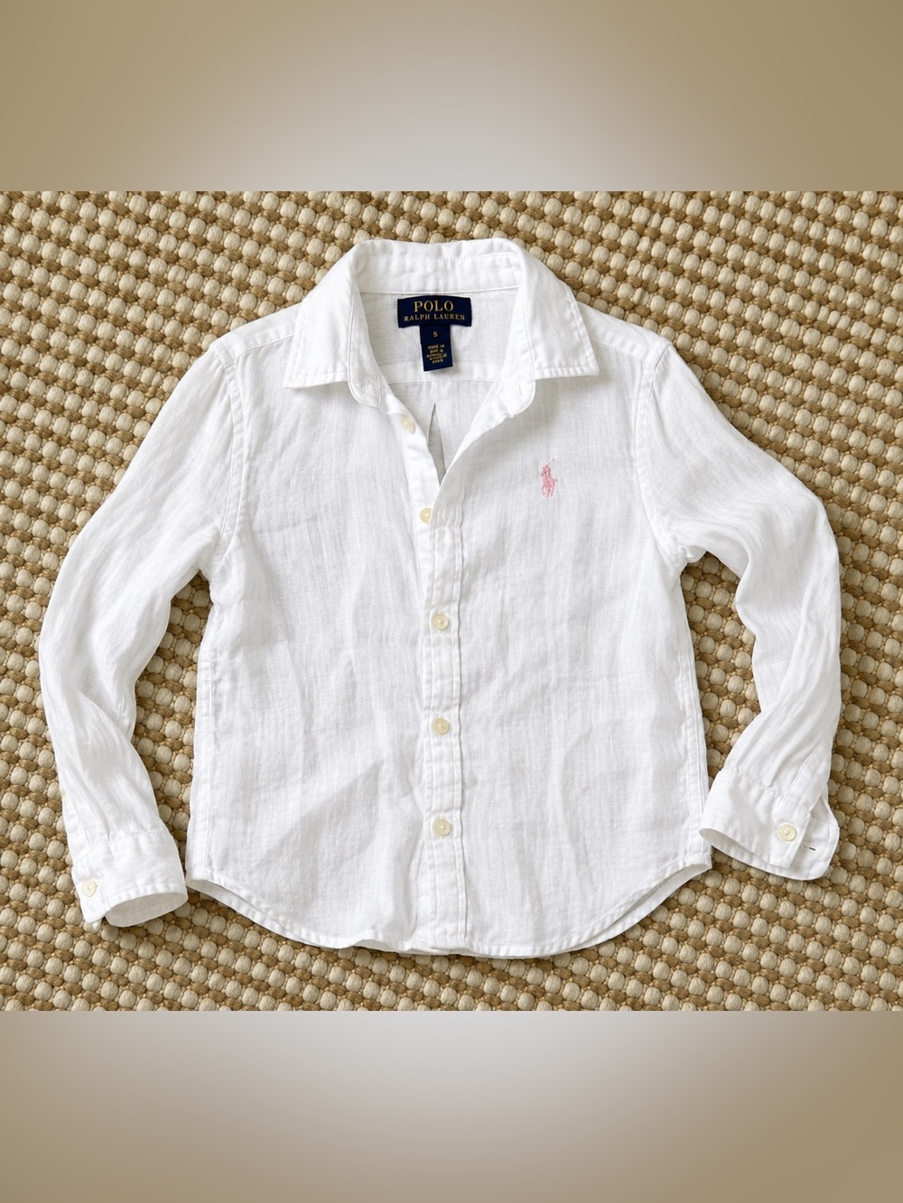 Ralph Lauren Girls White Linen Button Down Shirt – Size 5 | Pink Pony Logo